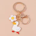 Cute Flower and Little Yellow Duck Keychain For Women Men Girls Lovely Duck Key Rings Handbag Car