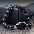 Natürliche Sandstein Tibetischen Buddha Armband & Armreif Blau Goldstone Perlen Geflochtene