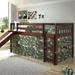 Kids Twin Solid Wood Mission Low Loft Bed with Camo Tent in Cappuccino