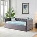 Daybed with Trundle, Velvet Upholstered Twin/Full Size Day Bed Button-Tufted Sofa Daybed Frame with Roll-Out Trundle for Bedroom