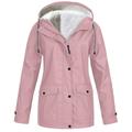 Yohome Women Solid Plush Thickening Jacket Outdoor Plus Size Hooded Raincoat