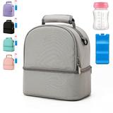 Insulated Lunch Bag Breastmilk Cooler Bag with Ice Pack Baby Bottle Bag Fits 6 Bottles for Nursing Mom Daycare(Gray)