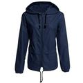 Raincoat Women Lightweight Waterproof Rain Jackets Packable Outdoor Hooded Windbreaker Blue 2XL