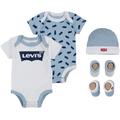 Kurzarmbody LEVI'S KIDS "Neugeborenen-Geschenkset BATWING 5PC SET" Gr. 1 (62/68), N-Gr, blau (chambray blue heather) Baby Bodies