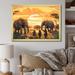 Bungalow Rose Yellow African Safari w/ Elephants On Canvas Print Metal in Brown/Orange/Yellow | 30 H x 40 W x 1.5 D in | Wayfair