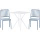 Outdoor Plastic Bistro Set Square Table 2 Chairs Weatherproof White Blue Sersale - White