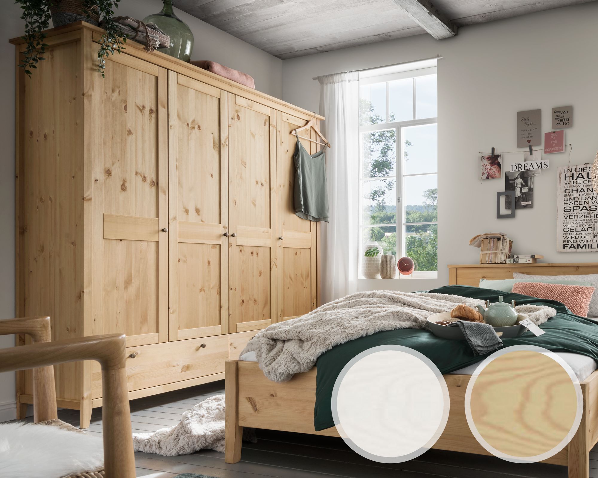 Massivholz »Solvita« Kleiderschrank 4-türig Kiefer weiß