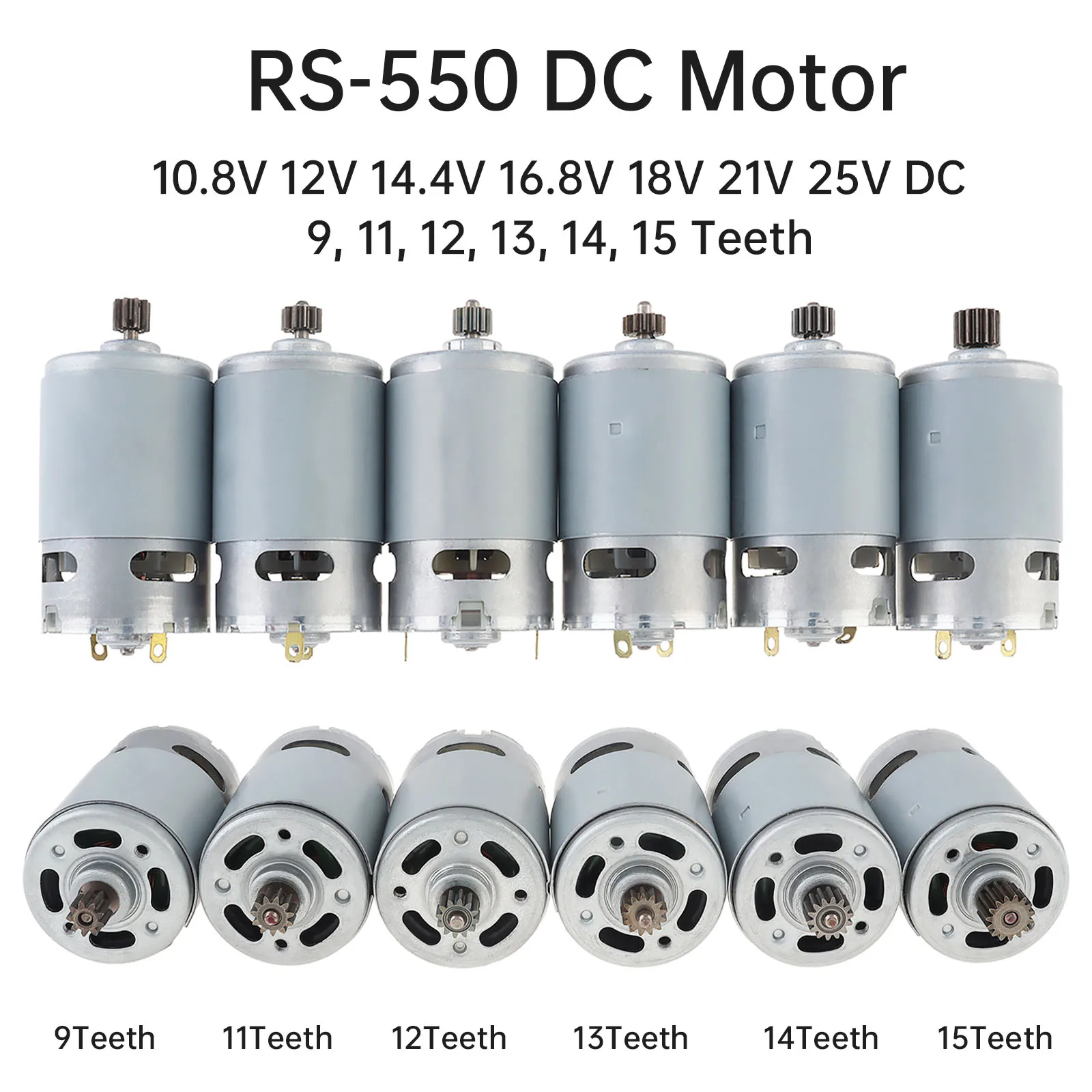 RS550 Gleichstrommotor 9/11/12/13/14/15 Zähne 10,8 V-25 V Motor Elektromotor Getriebe mit hohem Drehmoment für Elektro-Schraubendreher-Bohrwerkzeuge Image