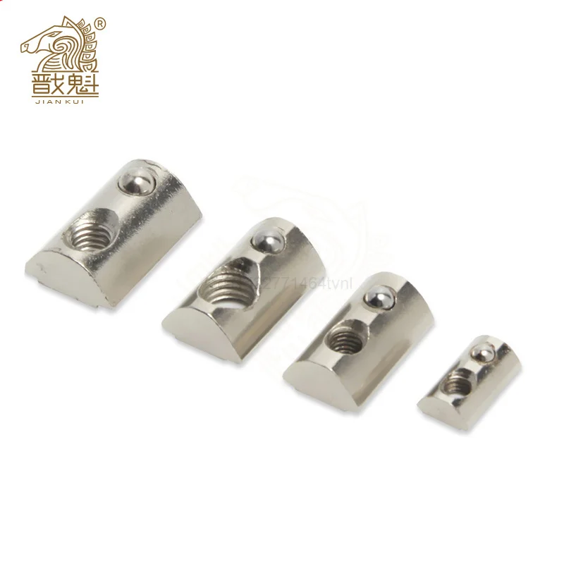 50/100 Stück M3 M4 M5 M6 Rolle in Feder-T-Mutter mit Kugel für Aluminium-Strangpressprofil 2020-Serie Aluminium-Profilnut 6