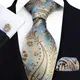 Blue Gold Floral Neck Tie For Men Luxury 8cm Wide Silk Wed Business Ties Pocket Square Cufflinks Set