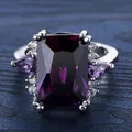 2023 Trendy Color Amethyst Rings for Women Large Square Purple Crystal Cubic Zircon Rhinestone Ring