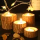 Wood Lights Holder Wooden Candlestick Succulent Plant Pot Tray Candle Holder Home Table Desktop