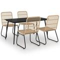 vidaXL 5 Piece Outdoor Dining Set Poly Rattan and Glass 0233