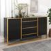 Modern 59" Long Buffet Sideboard with Gold Metal Base and Adjustable Shelves, Entryway Cabinet with 3 Drawers and 2 Doors
