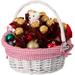 Traditional White Round Willow Gift Basket with Gingham Liner and Sturdy Foldable Handles, Food Snacks Storage Basket