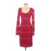 BCBGMAXAZRIA Cocktail Dress - Sheath Scoop Neck Long sleeves: Red Print Dresses - Women's Size Small