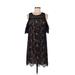 Ann Taylor LOFT Casual Dress - Shift Crew Neck Short sleeves: Black Print Dresses - Women's Size 8