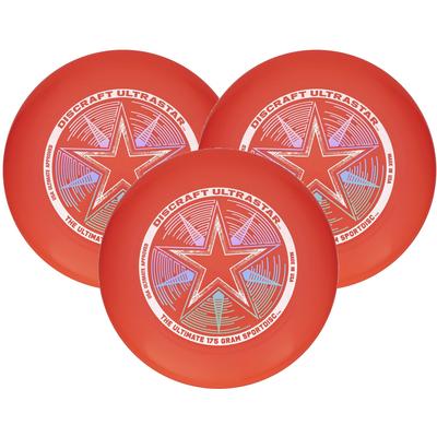 Discraft Ultra-Star 175g Ultimate Frisbee Disc Red 3 Pack