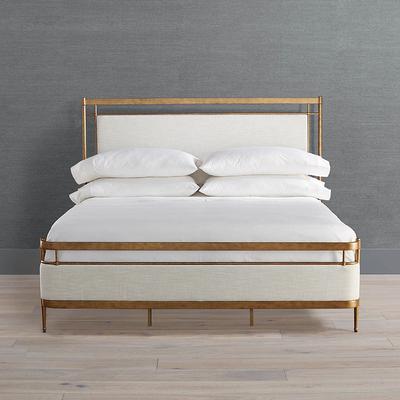 Angelina Bed - Antiqued Textured Brass, Ivory Linen Performance, Queen - Frontgate