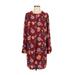Ann Taylor LOFT Outlet Casual Dress - Shift Crew Neck Long sleeves: Brown Floral Dresses - Women's Size X-Small Petite