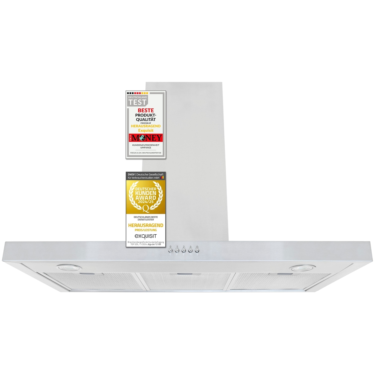 Exquisit Dunstabzugshaube FKH90-2.1 Inox | Kaminhaube | Energieeffizienzklasse C | Inox | 90cm breit | Wandmontag | Aktivkohlefilter Image