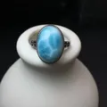 Fengbaowu-Bague à Cabochon Ovale en Argent Sterling 925 Larimar Naturel Pierre de Guérison Reiki