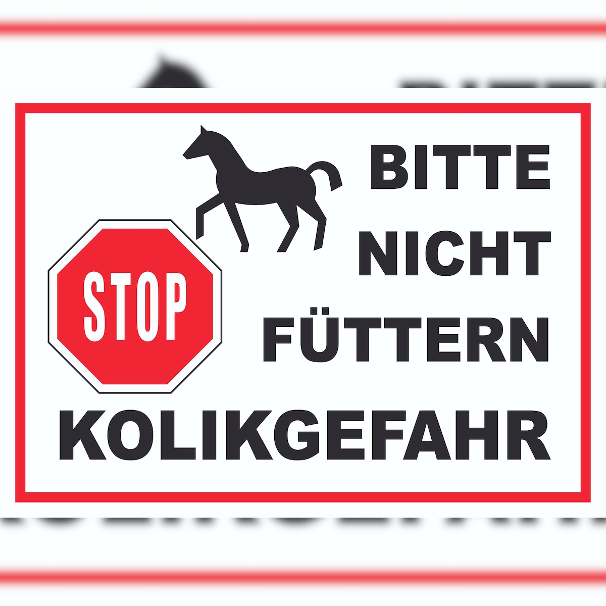 Pferde Bitte nicht füttern Kolikgefahr Schild A2 Rückseite selbstklebend Image