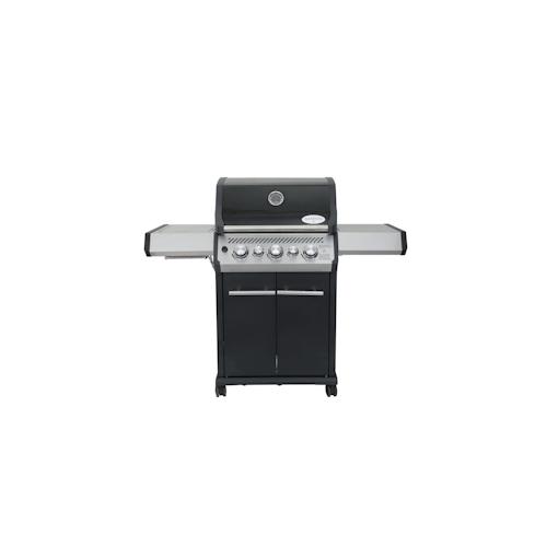 SANTOS Gasgrill S-318 Schwarz mit 3 Hauptbrenner, Infrarotseitenbrenner & Heckbrenner | inkl. Drehspieß, Rostheber & Silikonablage | Schwarz/Silber