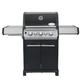 SANTOS Gasgrill S-318 Schwarz mit 3 Hauptbrenner, Infrarotseitenbrenner & Heckbrenner | inkl. Drehspieß, Rostheber & Silikonablage | Schwarz/Silber