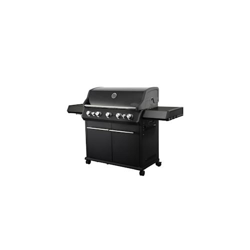 SANTOS Gasgrill S-518 mit 5 Hauptbrenner, Infrarotseitenbrenner & Heckbrenner | inkl. Drehspieß, Rostheber & Silikonablage | Schwarz