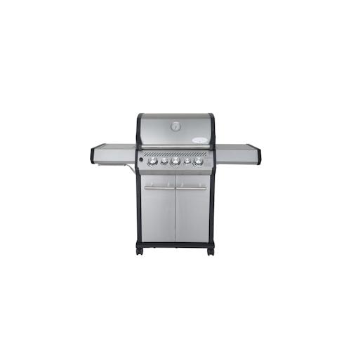 SANTOS Gasgrill S-318 Edelstahl mit 3 Hauptbrenner, Infrarotseitenbrenner & Heckbrenner | inkl. Drehspieß, Rostheber & Silikonablage |Silber