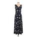 Vince Camuto Casual Dress - A-Line V Neck Sleeveless: Blue Floral Dresses - Women's Size X-Small