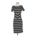 BCBGMAXAZRIA Casual Dress - Sheath Crew Neck Short sleeves: Black Chevron/Herringbone Dresses - Women's Size 2X-Small