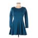 Doublju Casual Dress - A-Line: Teal Solid Dresses - Women's Size X-Small