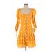 Nicholas Casual Dress - DropWaist Square 3/4 sleeves: Yellow Polka Dots Dresses - Women's Size 0