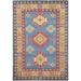 Blue Geometric Kazak Accent Rug Hand-Knotted Bedroom Wool Carpet - 2'7" x 4'0"