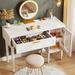 43" White Vanity Desk with Large Drawers and 2-Tier Storage Cabinet, Modern Makeup Desk for Bedroom - N/A