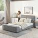 Grey Velvet Upholstered Platform Bed with Adjustable Headrest Headboard and Storage Footboard