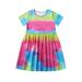 HAPIMO Girls s A Line Dress Teens Tie Dye Relaxed Comfy Lovely Short Sleeve Round Neck Pleated Swing Hem Cute Princess Dress Holiday Hot Pink 150