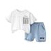 Efsteb Toddler Boy Clothes Sets Fashion Kids Toddler Infant Baby Boys Clothes Sets Casual Short Sleeve Round Neck T-shirt and Denim Shorts Outfits Set White 4-5 Years