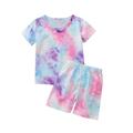 Efsteb Girls Clothes Sets Summer Outifits for Infants Toddler Kids Baby Girls Clothes Sets Cute Tie-dye Printed Round Neck Short Sleeve Tshirt Shorts Casual Clothes Set Multicolor 4-5 Years