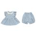 Youmylove Toddler Baby Girls Outfits Set Plaid Lace Lapel Top And Shorts Summer Outdoor Casual Fashionable Suit Toddler Girl Clothes