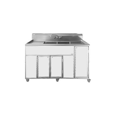 Monsam PSE-2002LA-WHITE White Double Deep Basin Portable Commercial Sink with 2 Drainboards