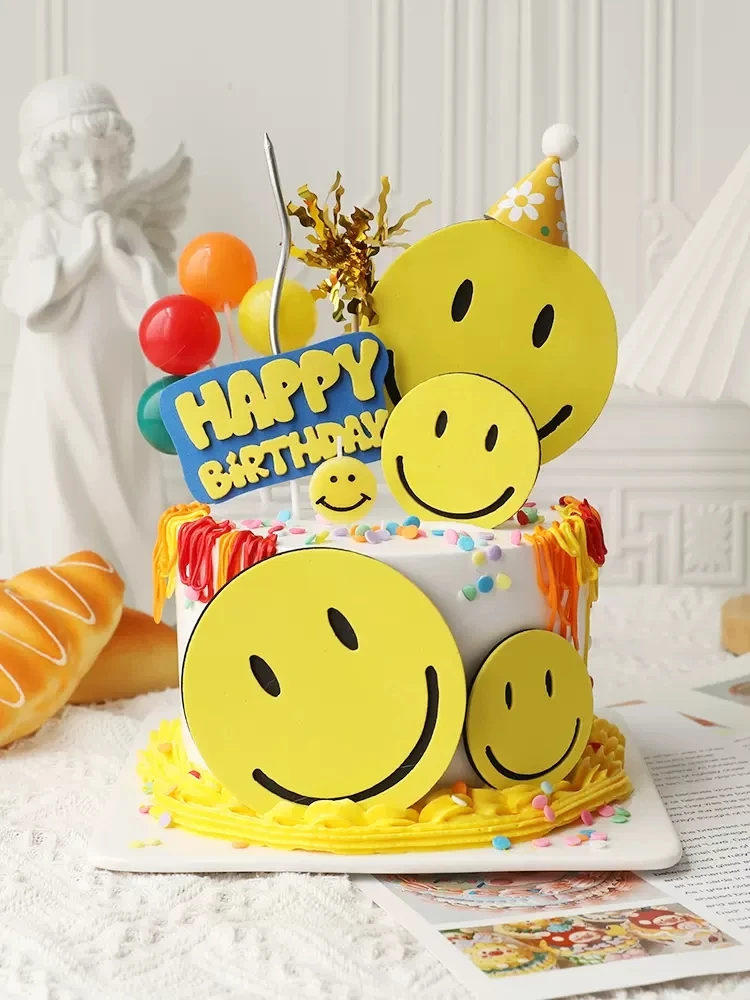 3 teile/satz Lächeln EVA Geburtstag Kuchen Baby Dusche Hochzeit Party Cupcake Topper Für Kinder Junge Geburtstag Party Kuchen Dekor Geschenke Image