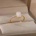 Weiße Opal ringe für Frauen Liebhaber Gold Farbe Edelstahl weibliche Verlobung Ehering Schmuck