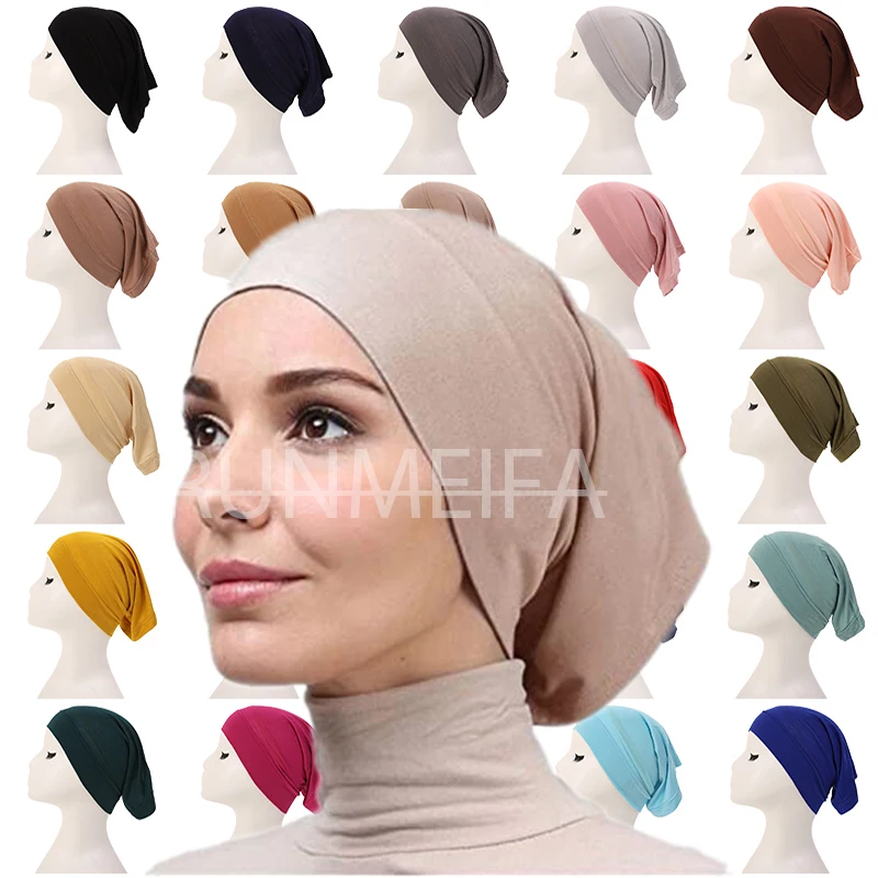 Mode Muslimischen Hijab Caps Solide Underscarf Frauen Schleier Modale Baumwolle Hijab Muslimischen Schal Turbane Kopf frauen Hijabs Hut Islamischen Image