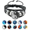 Yin Yang Tai Chi Seil Armband Schwarz und Weiß Geflochtene Armreif Leder Armbänder für Frauen Männer