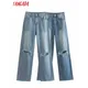 Tangada 20223 Frauen blau zerrissene Jeans Hosen Hosen Taschen Knöpfe weibliche lange Jeans hose 4