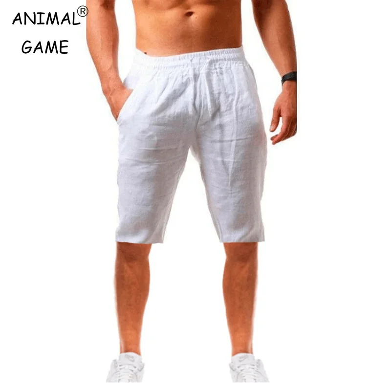 Summe männer Leinen Baumwolle Shorts Hosen Männliche Atmungsaktive Einfarbig Hosen Fitness Streetwear 3XL