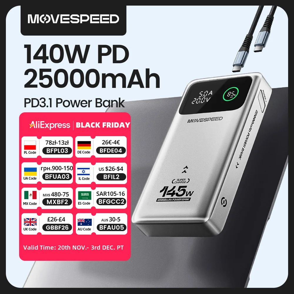 MOVESPEED M25Pro 140 W Power Bank 25000 mAh PD3.1 Schnellladung Tragbarer externer Akku 100 W Powerbank für MacBook Notebook Laptop Image